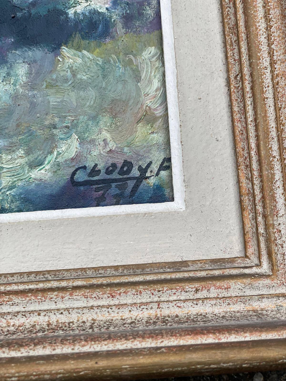 Oil painting on canvas Clody.F 1977 equunox pond Finistère