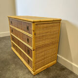 Midcentury bamboo, rattan and brass chest of drawers by Dal Vera, Italy, 1970s