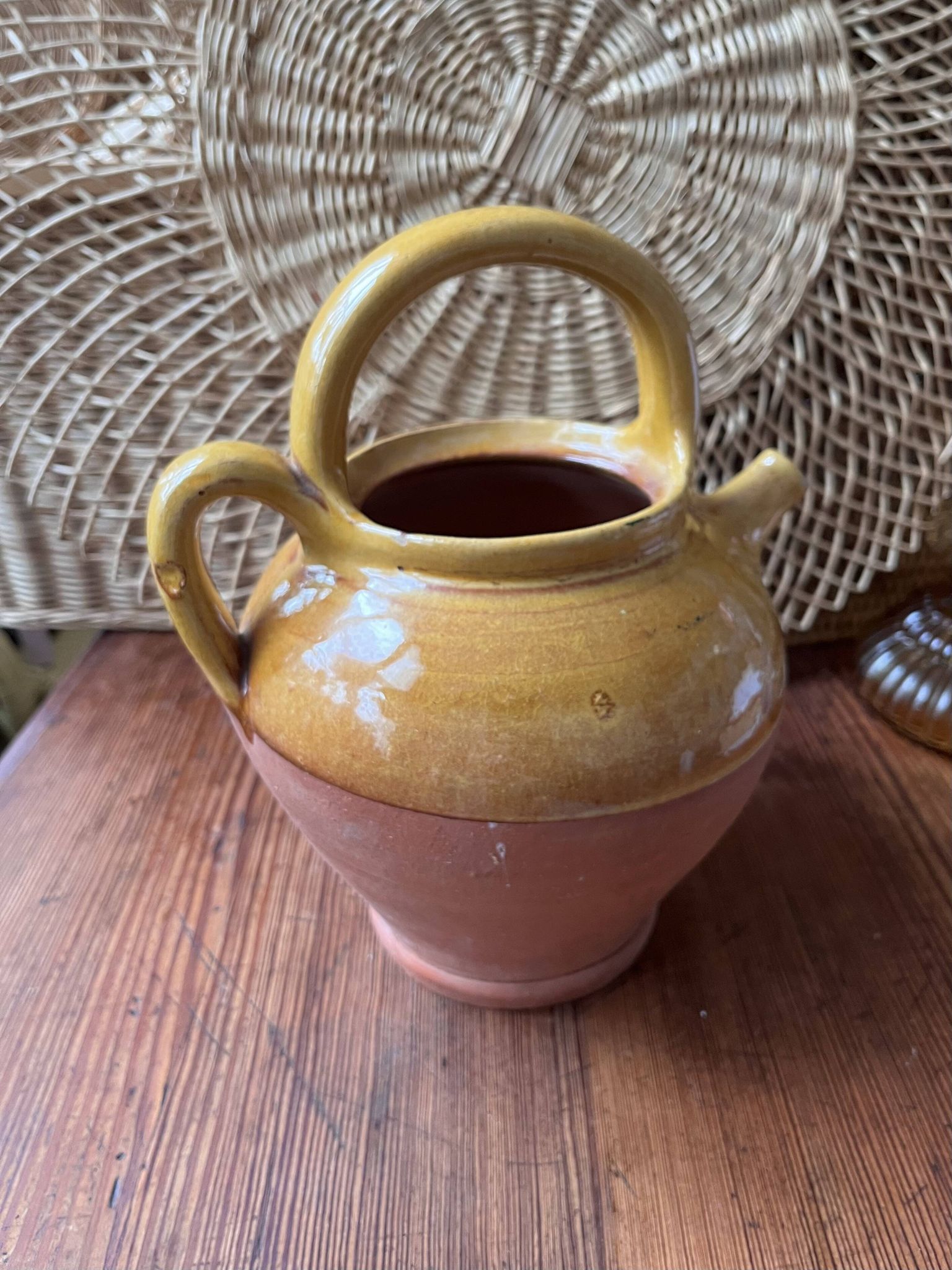 Provençal terracotta pitcher/jug with yellow glaze