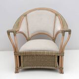 Mid-century Modern Italian Rattan and Wicker Two Armchairs and Sofa, 1970s