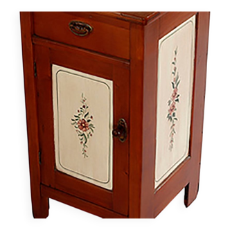 Vintage brown wooden bedside table hand-painted from the 1950s with a drawer and door.