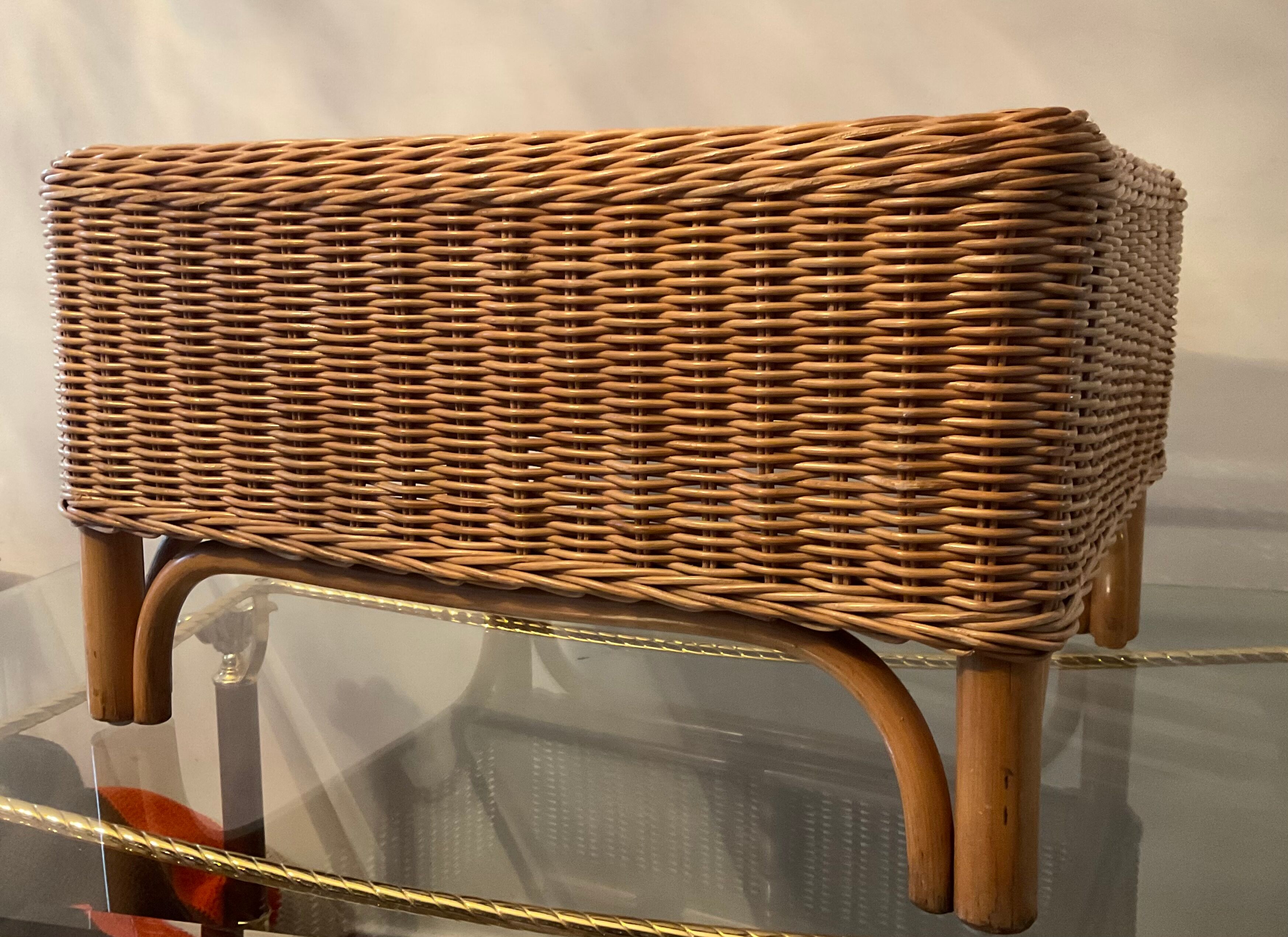 Vintage rattan and wicker ottoman 70s