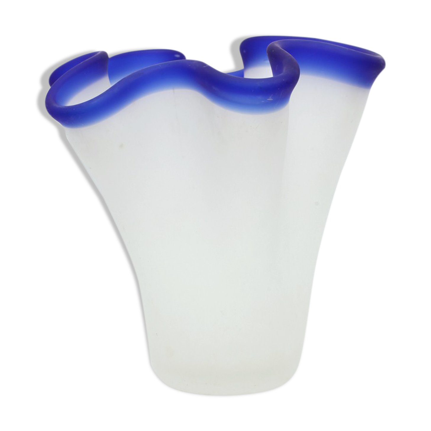 Vase handkerchief sandblasted glass blue edges