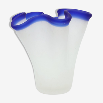 Vase handkerchief sandblasted glass blue edges