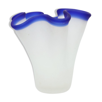 Vase handkerchief sandblasted glass blue edges