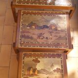 Malagasy marquetry trundle tables