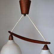 Ceiling lamp in opaline glass and teak by Uno & Östen Kristiansson, 1960s