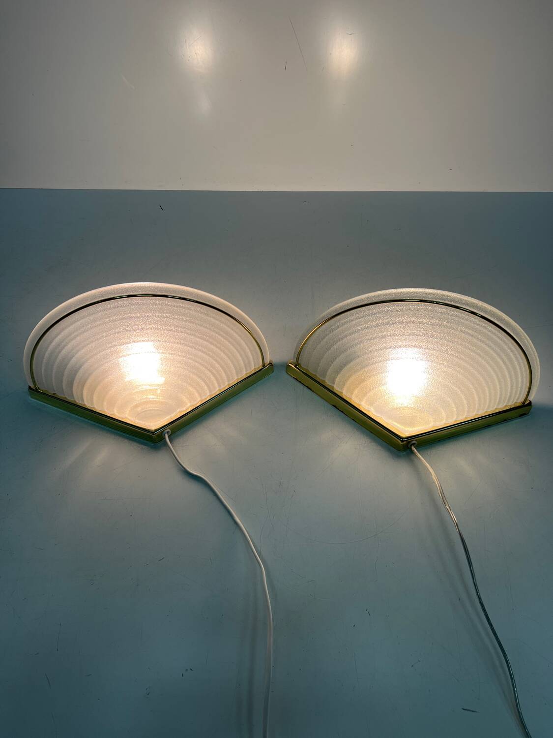 Glass Wall Lamp Set, Vintage Hollywood Regency, Massive Belgium Wall Scones