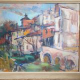 A village in the Tarn, oil on panel signed and dated 1944
