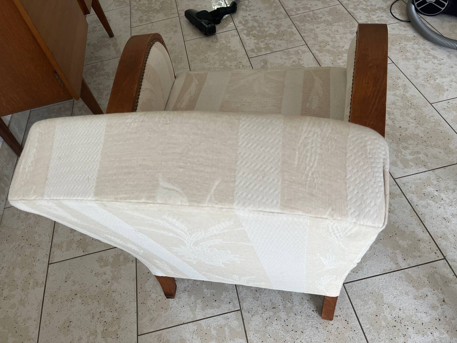 Pair of art deco armchairs in wood and floral fabric