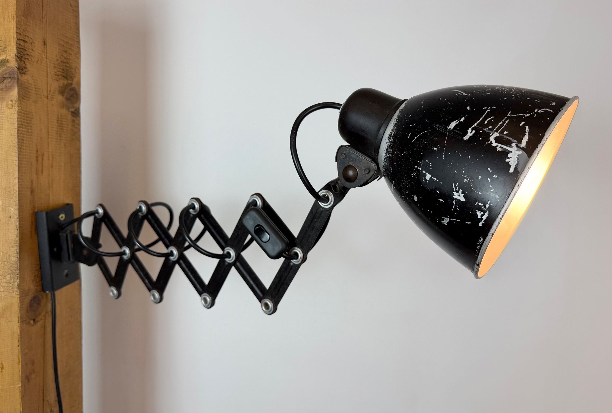 Industrial Black Scissor Wall Lamp, 1950s