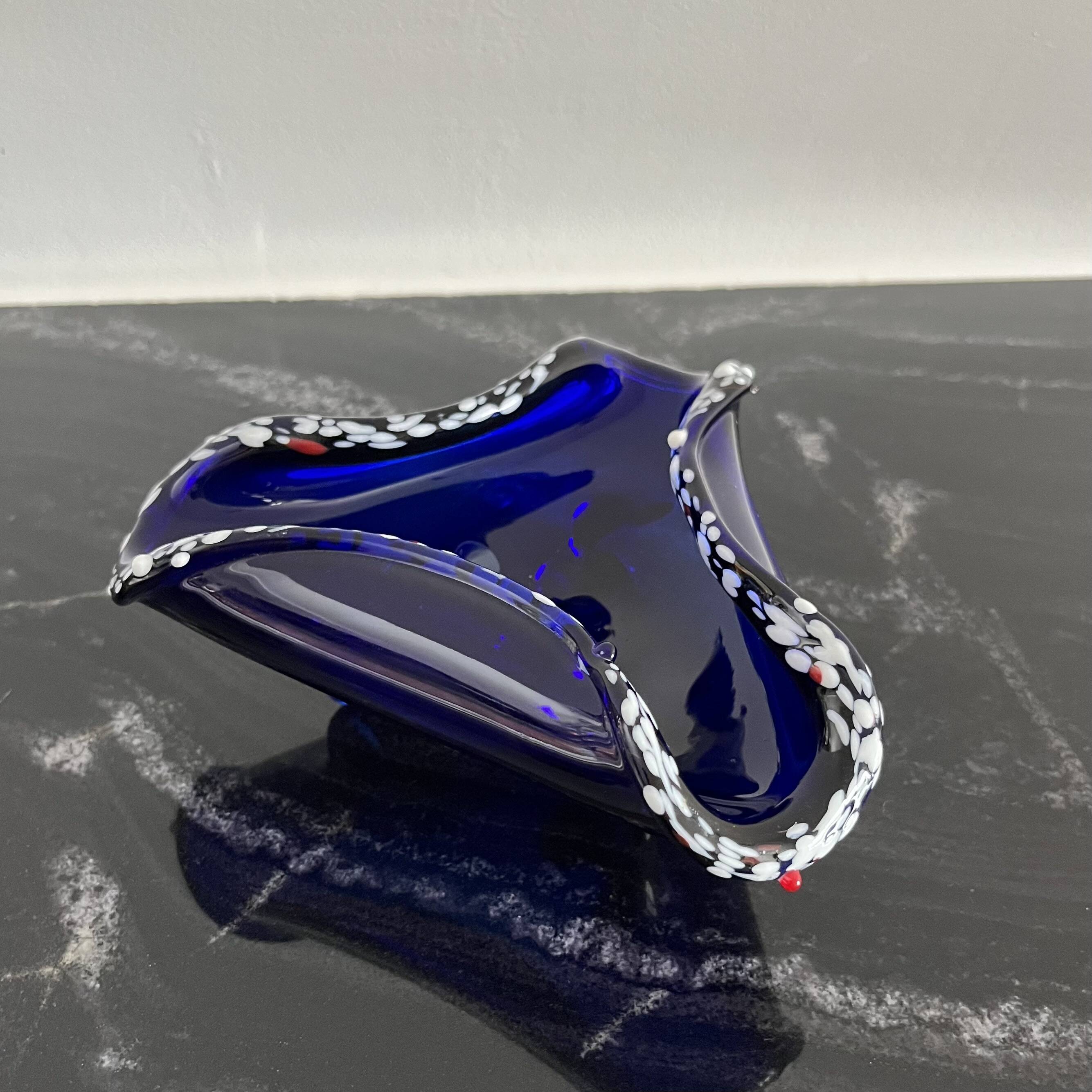 Cendrier italien en verre de Murano bleu des années 70
