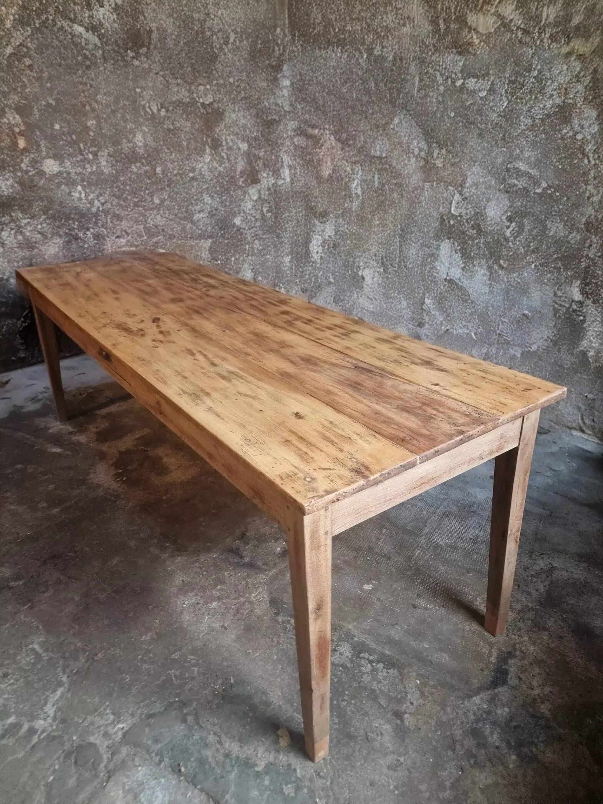Antique French farmhouse dining table 225 cm – oak and poplar – rustic country table from around 1900