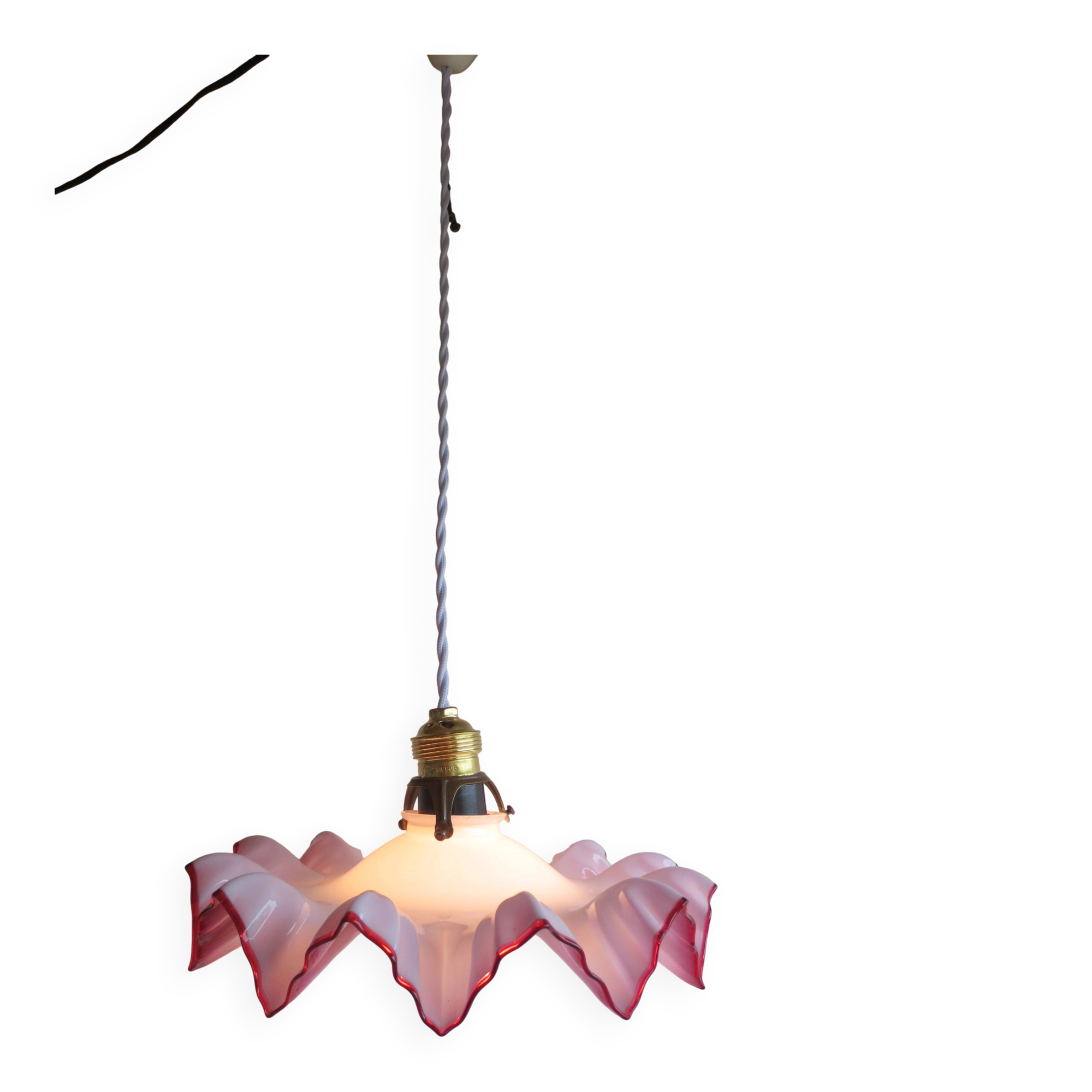 Suspension, abat-jour en verre rose