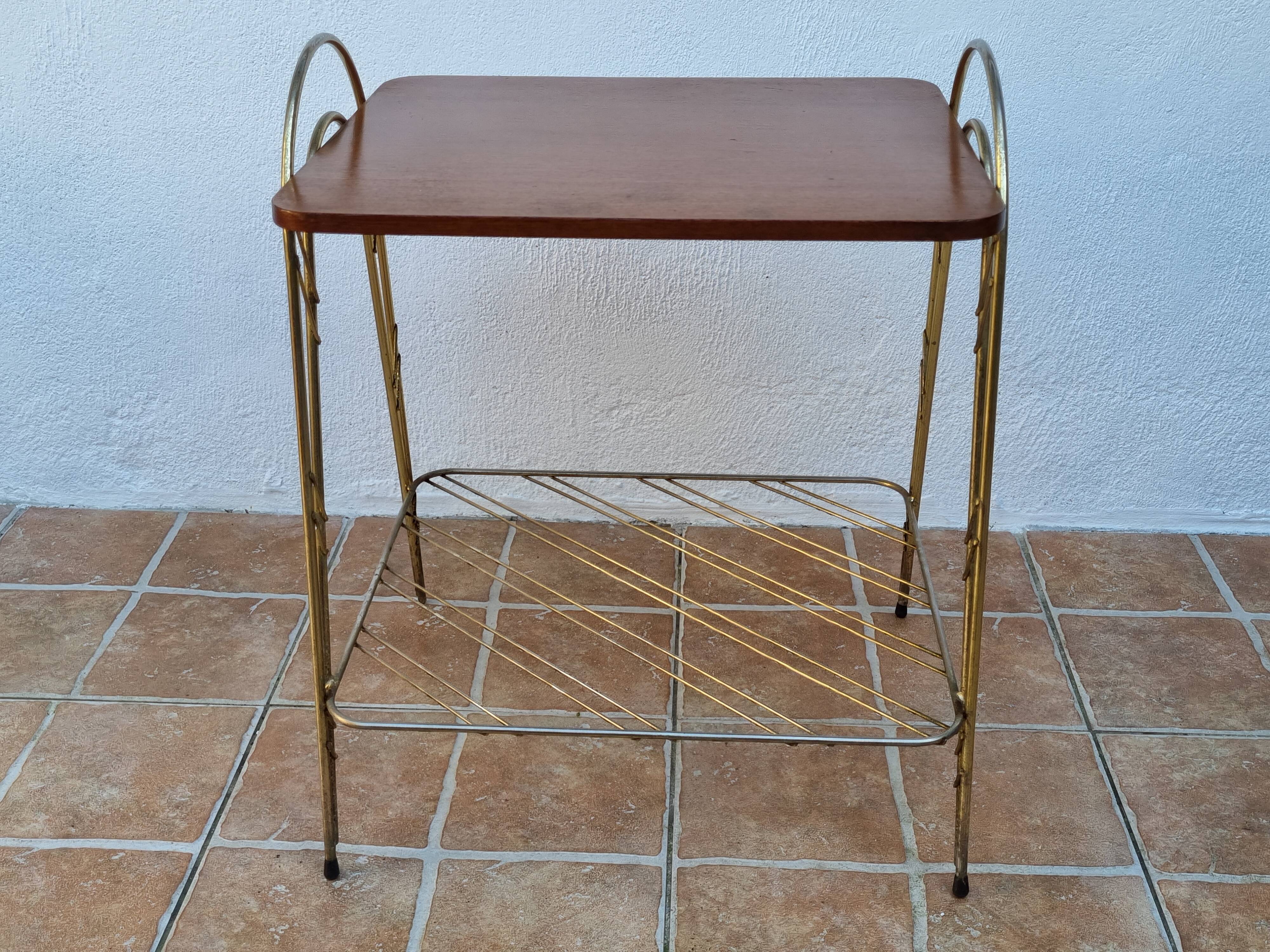 Side table, vintage "Eiffel" service with two metal and wood tops
