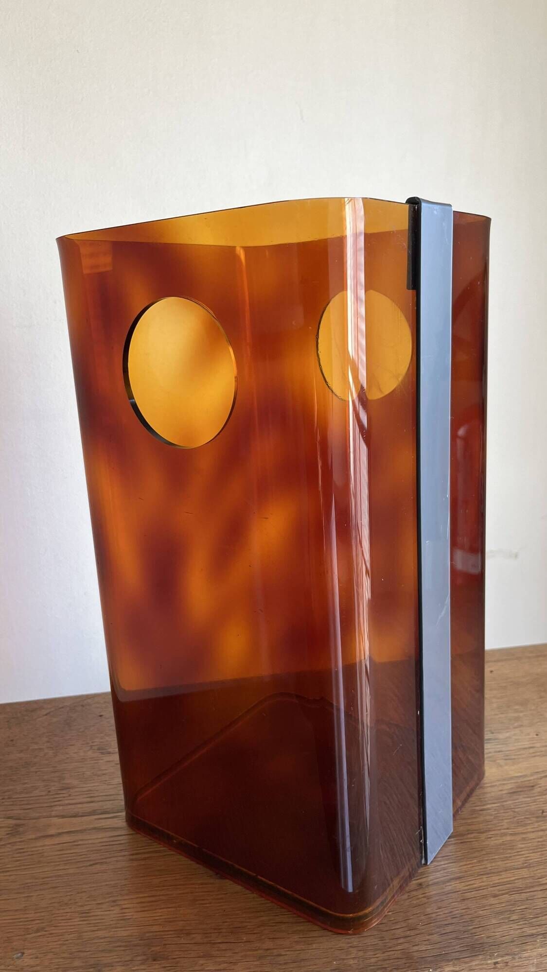 Miche Dumas paper bin in chrome tortoiseshell lucite 70 Roche and Bobois