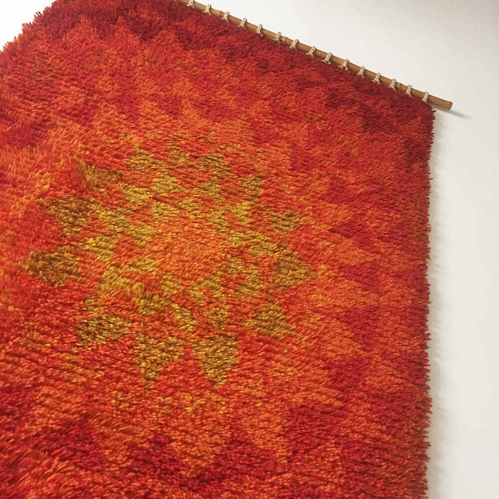 Vintage 70 s modernist handwoven Danish Wall Rug from CUM RYA, 1973