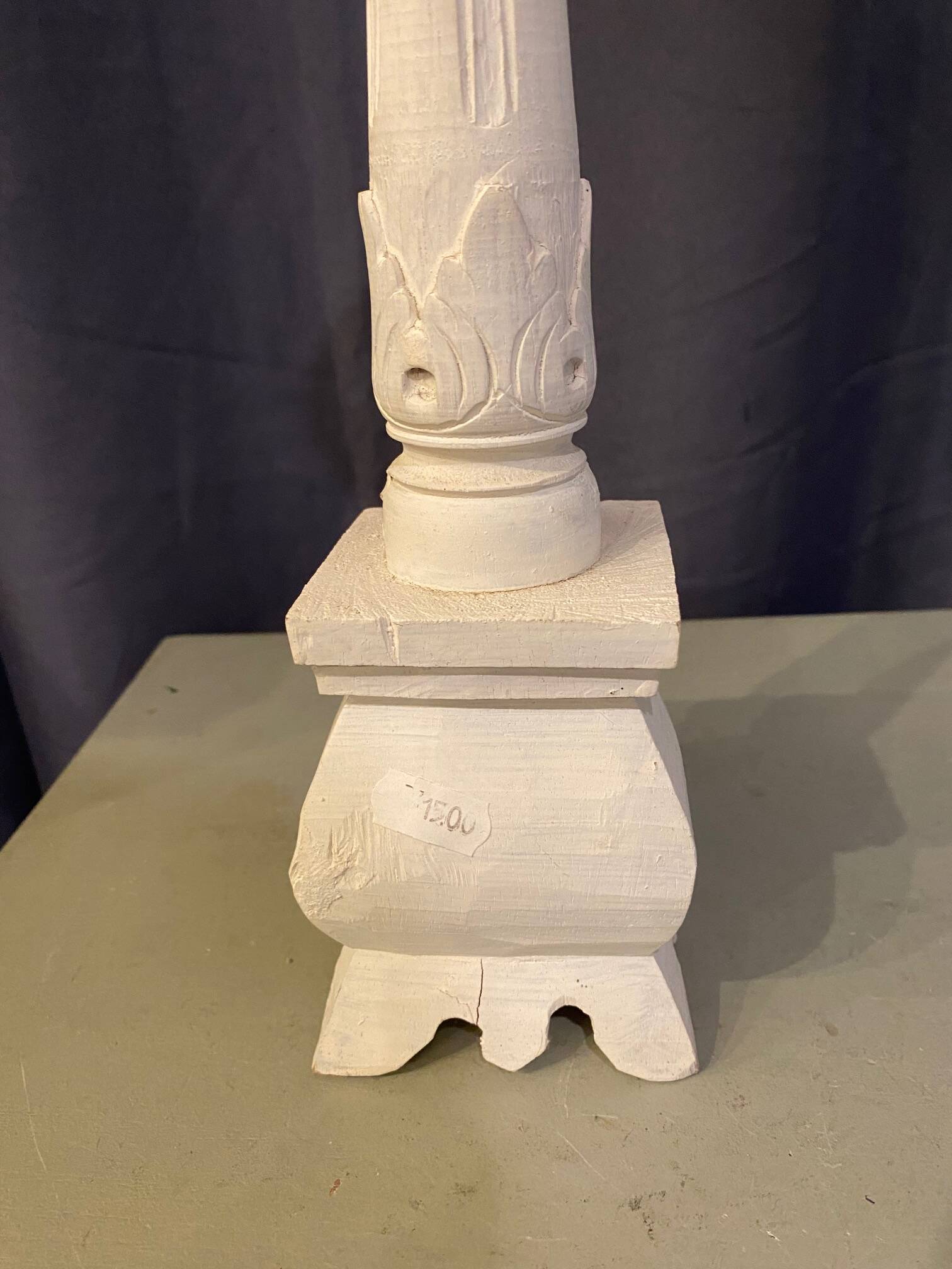 Large table candle holder candlestick in white patina wood for round candle