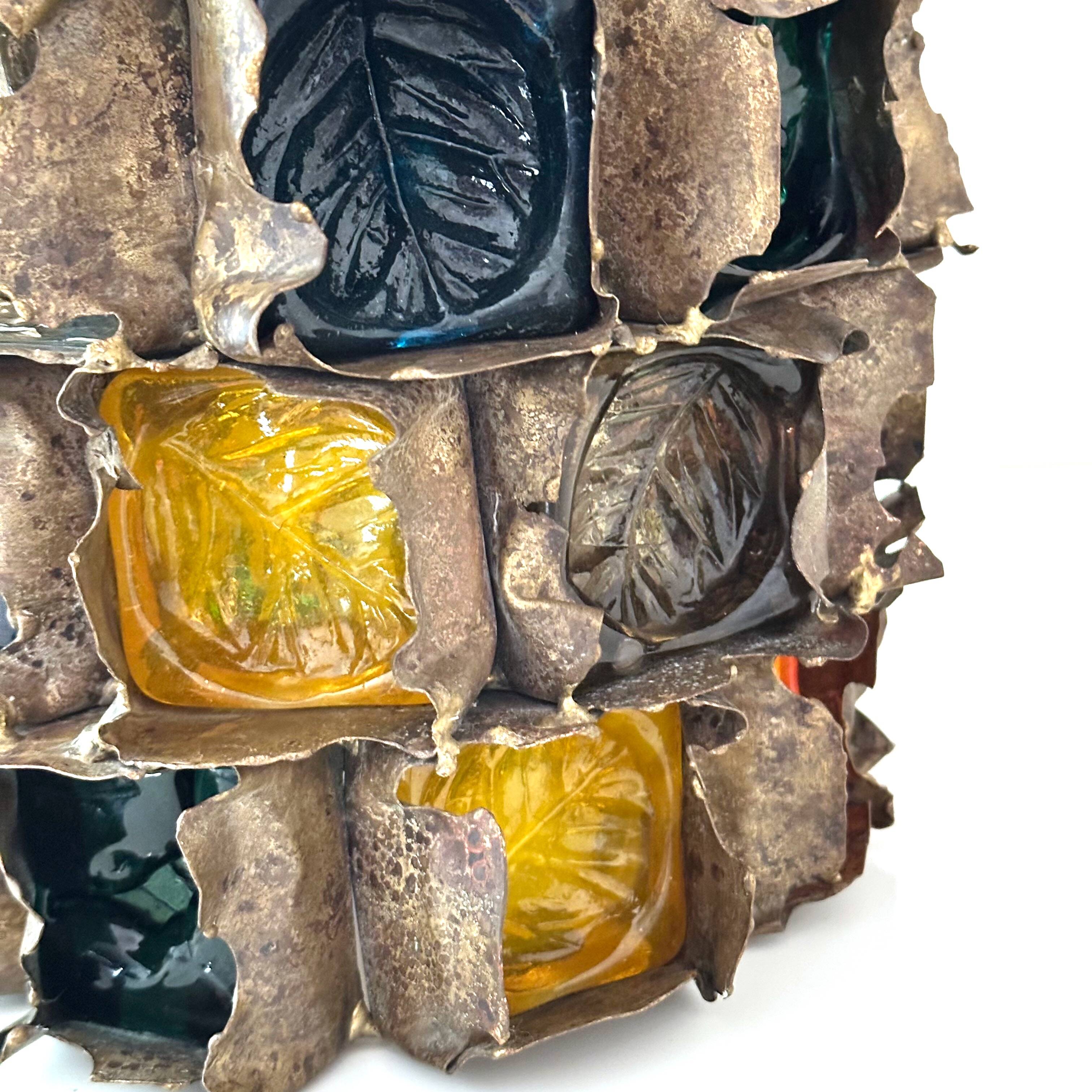 Brutalist Pendant Lamp by Felipe Delfinger in Metal and Colored Glass, 1970