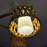 Suspension in teak and rattan, Doria Leuchten from the 1950s.