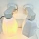 THE PAIR 2 WALL LAMPS OLD BATHROOM 1930 1940 OPALINE AND PORCELAIN LEGRAND