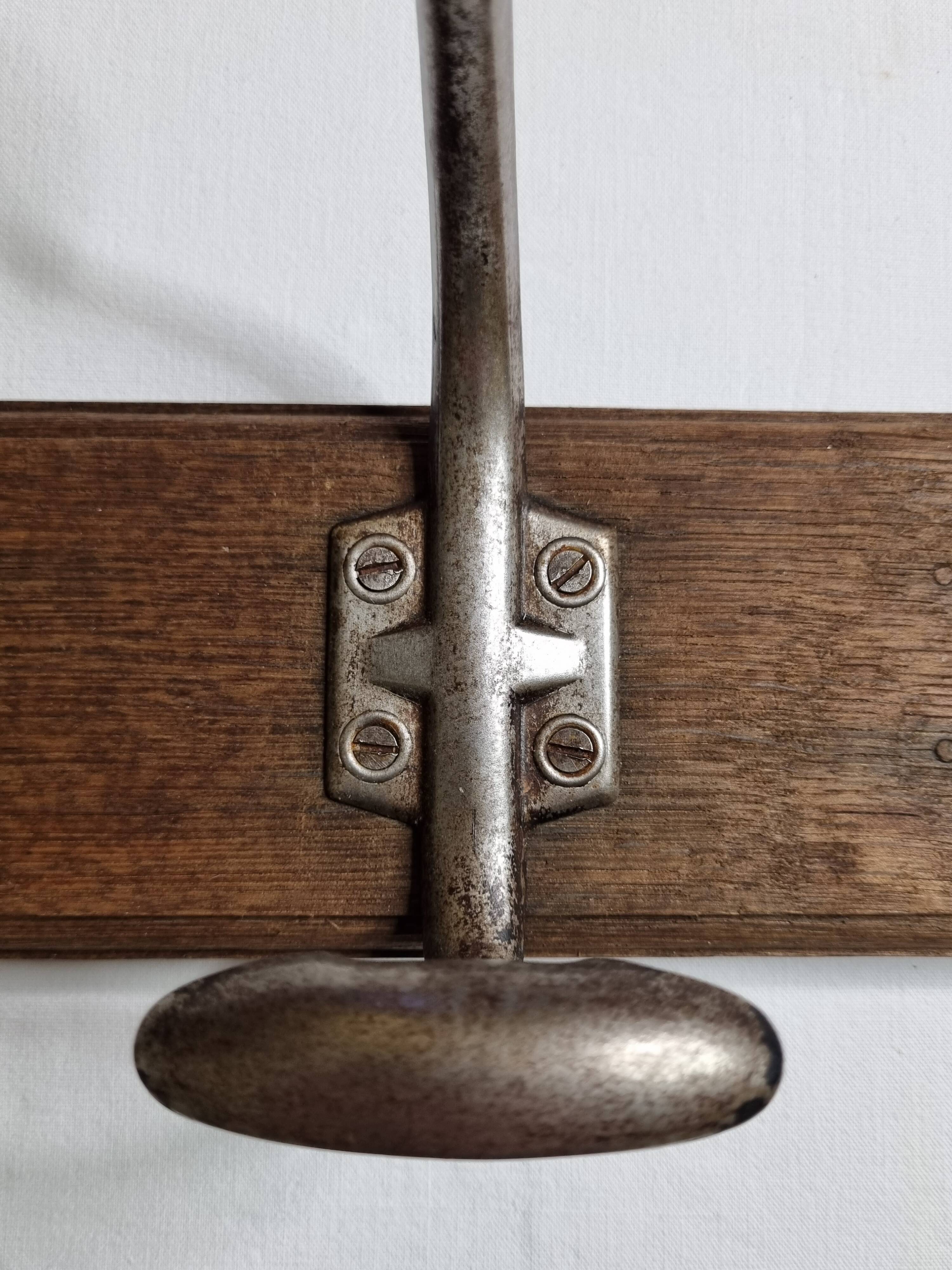 School wall coat rack, old, 3 hooks, 80 cm