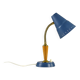Blue Metal, Brass & Teak Table or Desk Lamp by Ringus, Sweden, 1950s