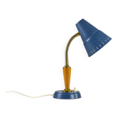 Lampe de table ou de bureau en métal bleu, laiton et teck par Ringus, Suède, années 1950.