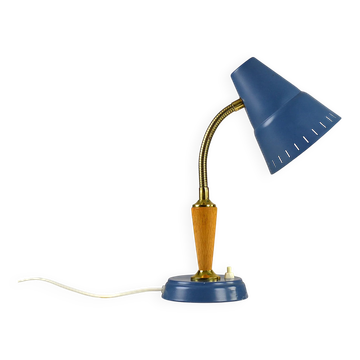 Lampe de table ou de bureau en métal bleu, laiton et teck par Ringus, Suède, années 1950.