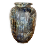 Large Art Deco vase, in glazed and iridescent blue stoneware, by Roger Guérin 1930.