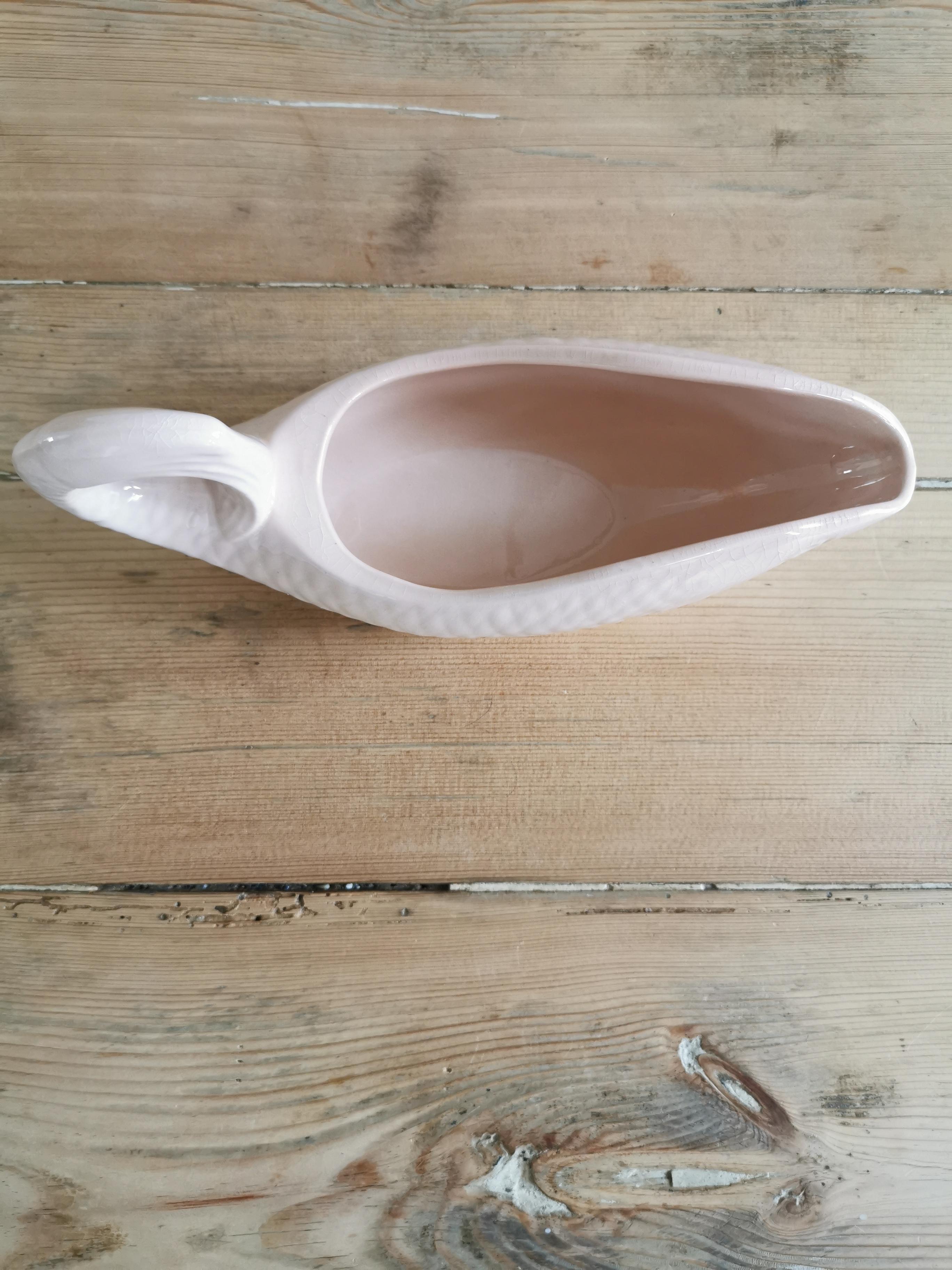 Pink ceramic fish saucière from Digoin, vintage