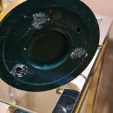 Lampe acier doré avec tulipe pate de verre jaune marbré ancienne,