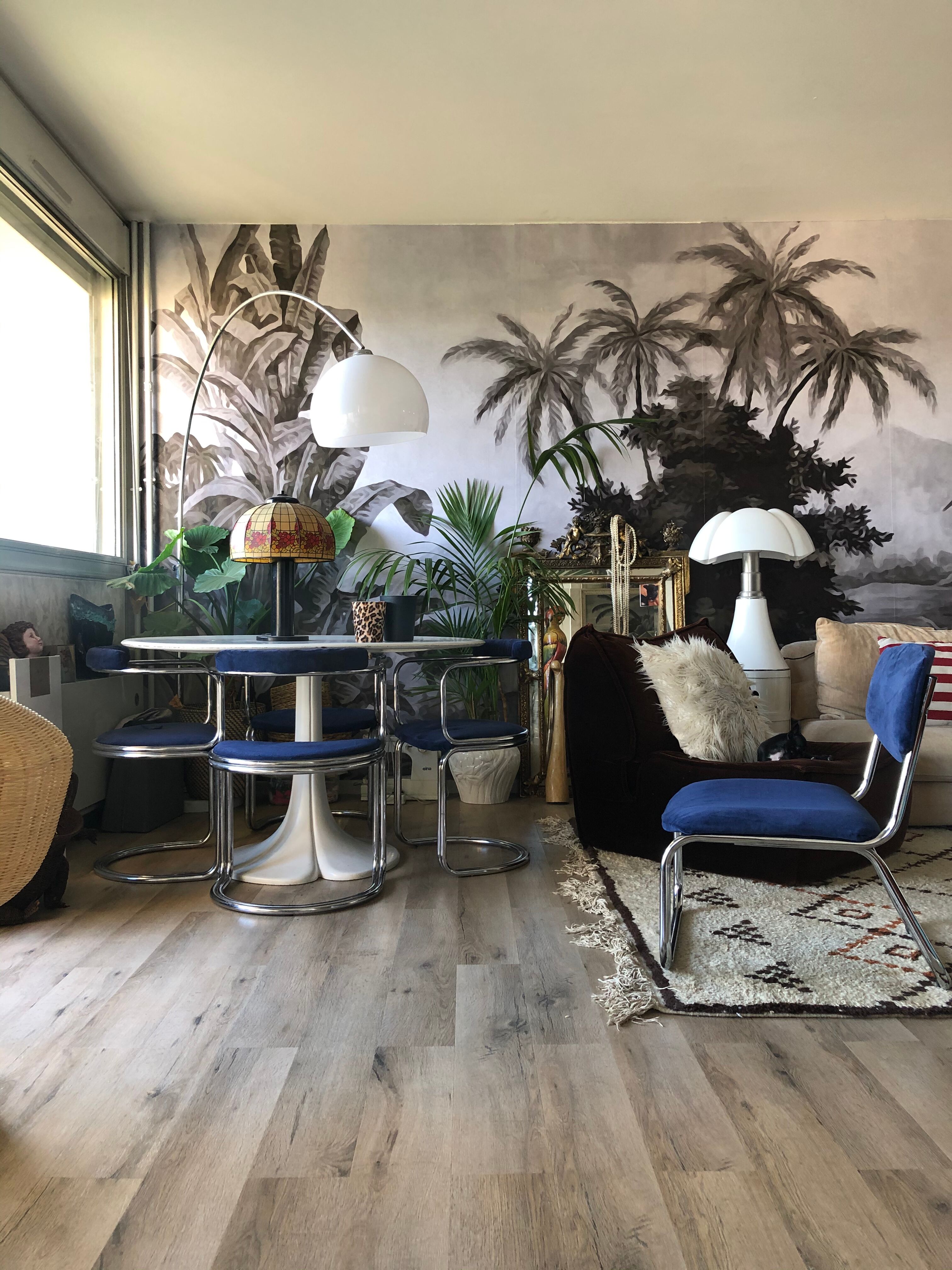 70s velvet and chrome armchair