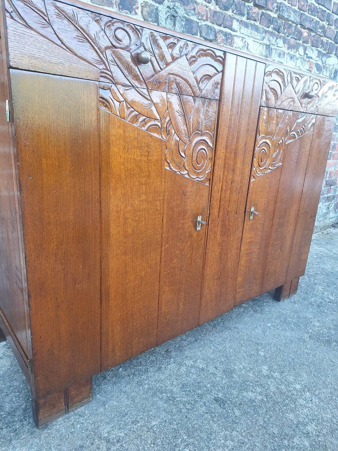 Art Deco buffet wooden tray, antique china cabinet