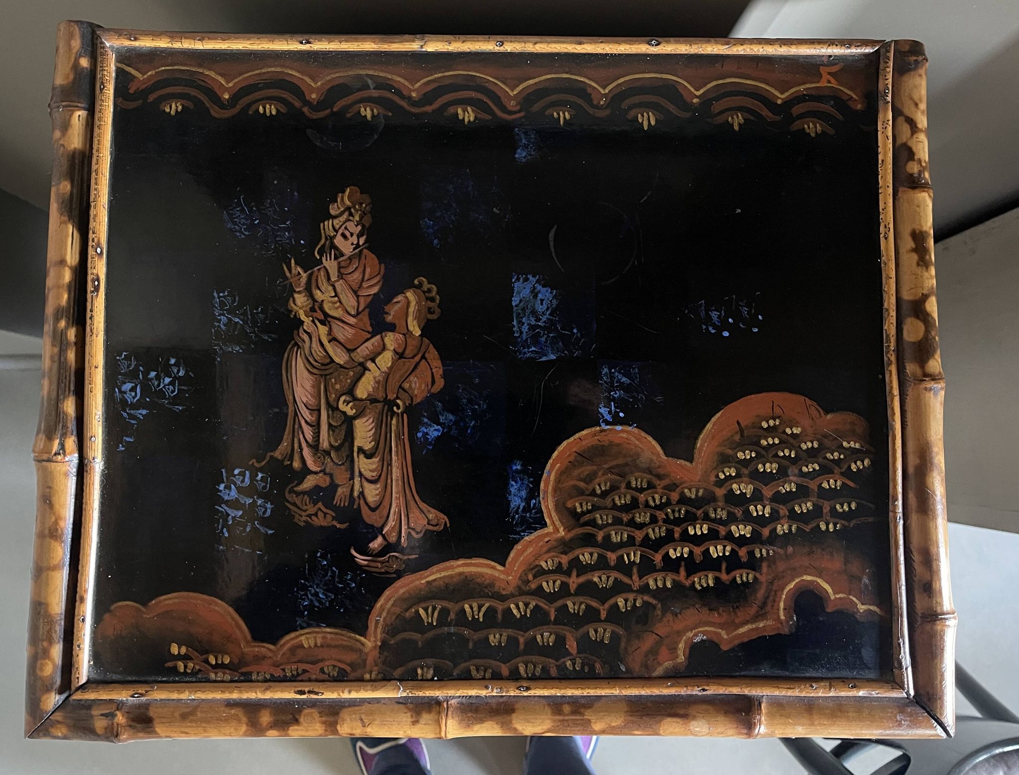 Bamboo buffet cabinet with Japanese lacquer decor
