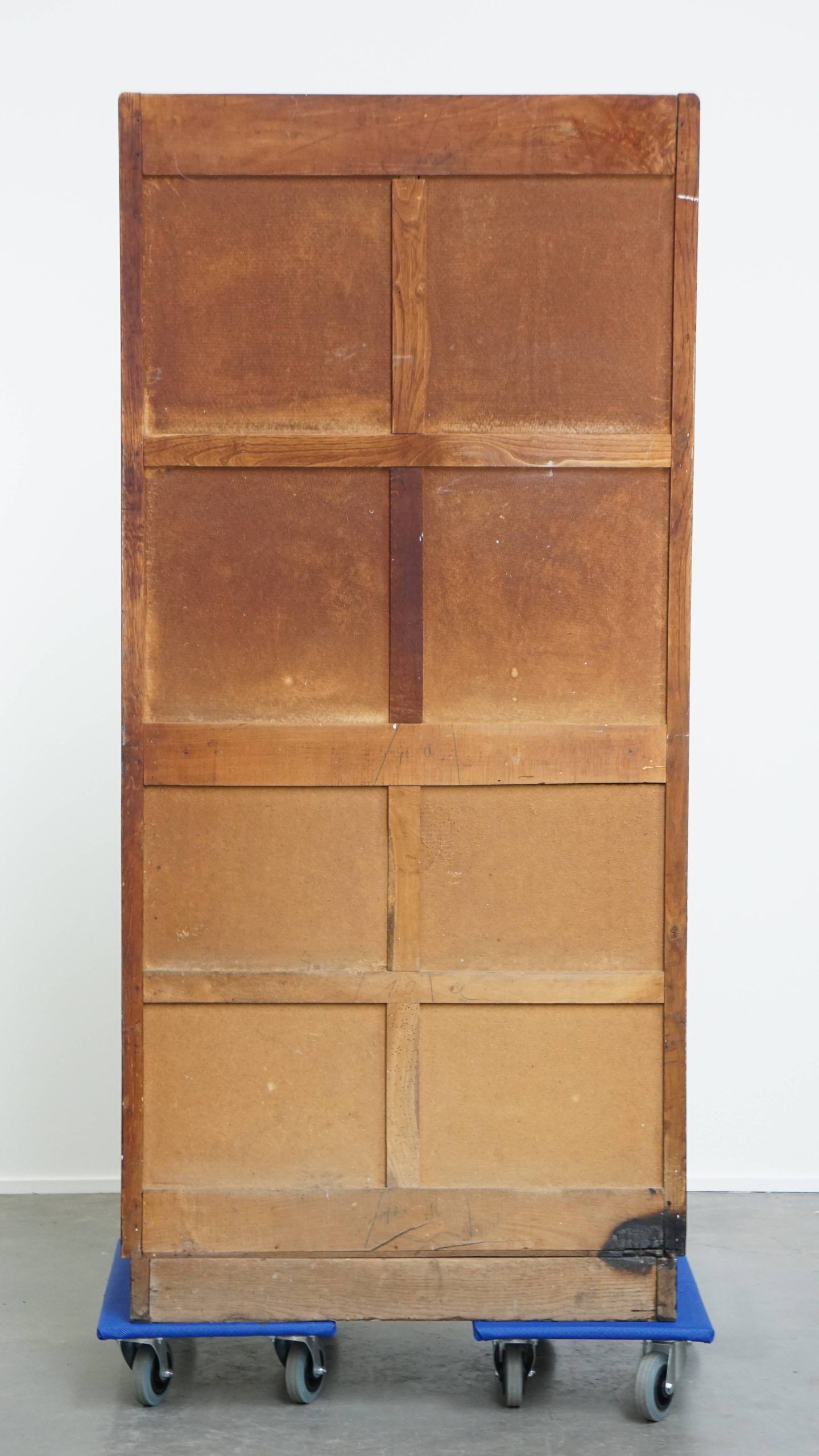 Antique oak notary cabinet with two roller doors and a working lock