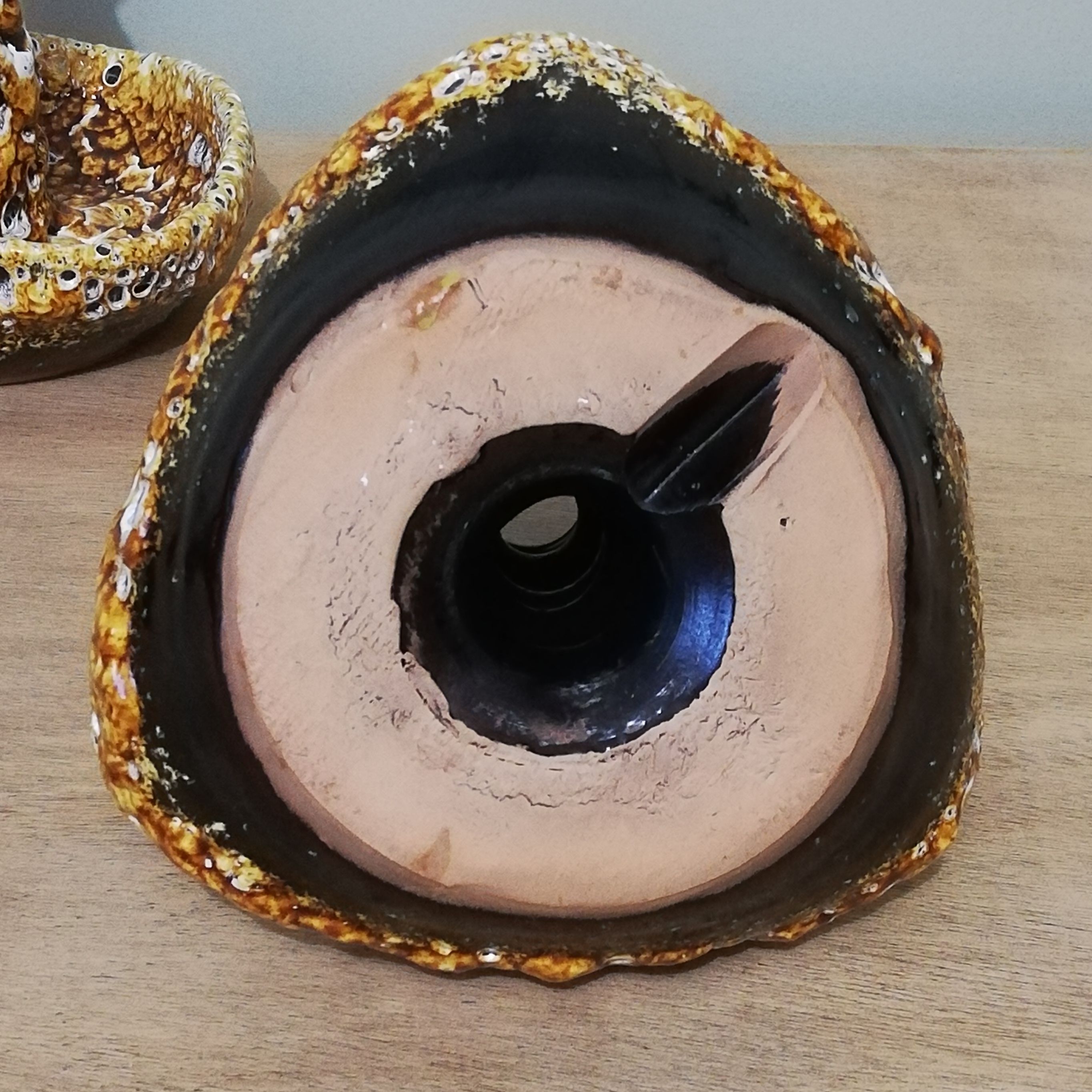 Pair of honey-colored Fat Lava ceramic candle holders
