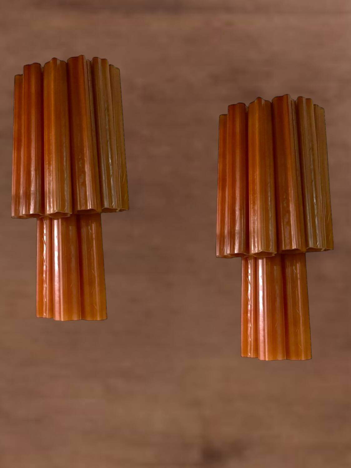 Grandes Appliques en Verre Couleur Terre Cuite Lot de 2