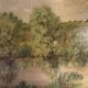 Antique painting, landscape with pond, signed and dated 1895