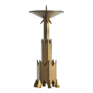 Large Art Deco chandelier in patinated brass