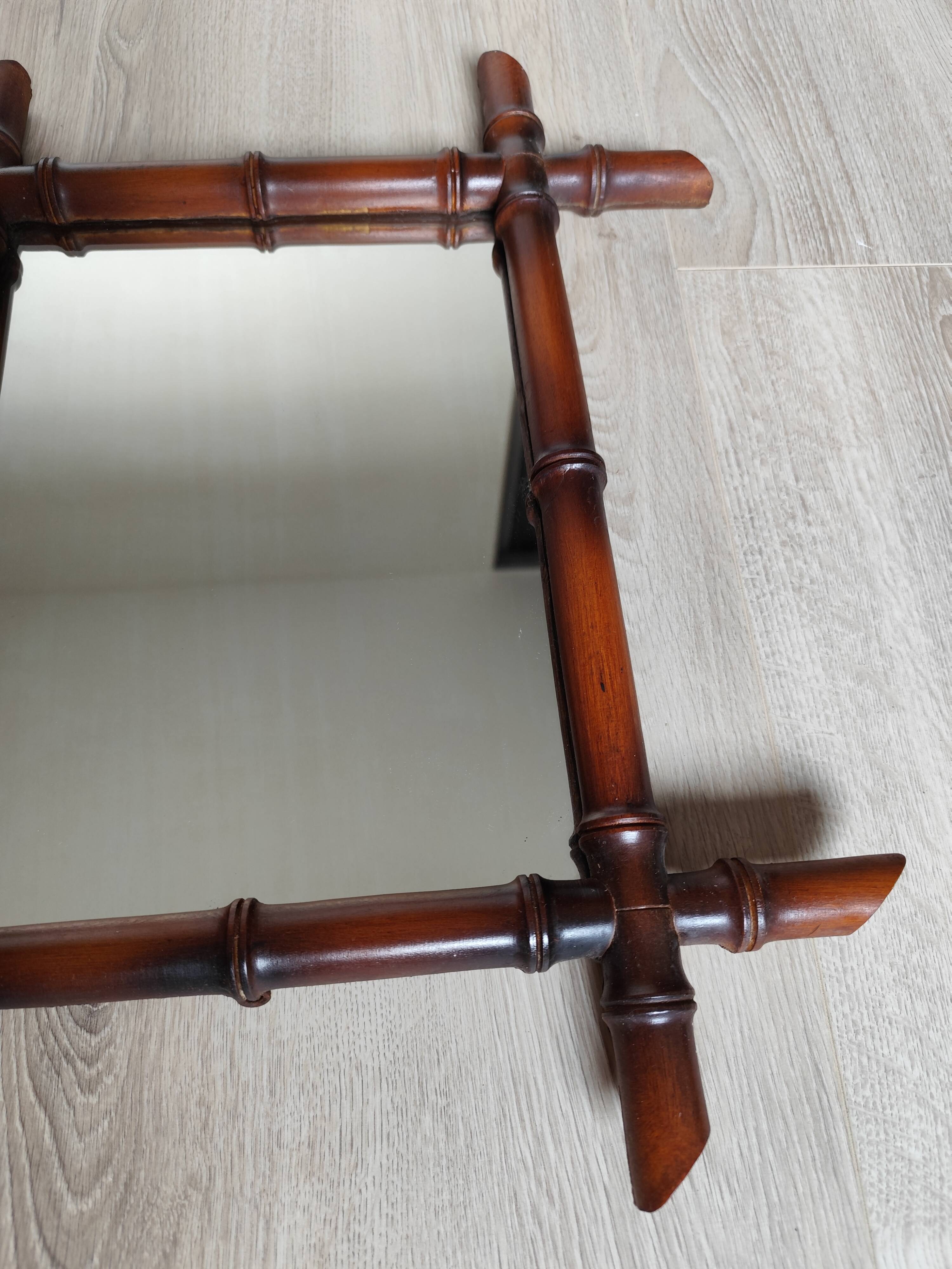 Miroir bambou ancien vintage 50x42cm
