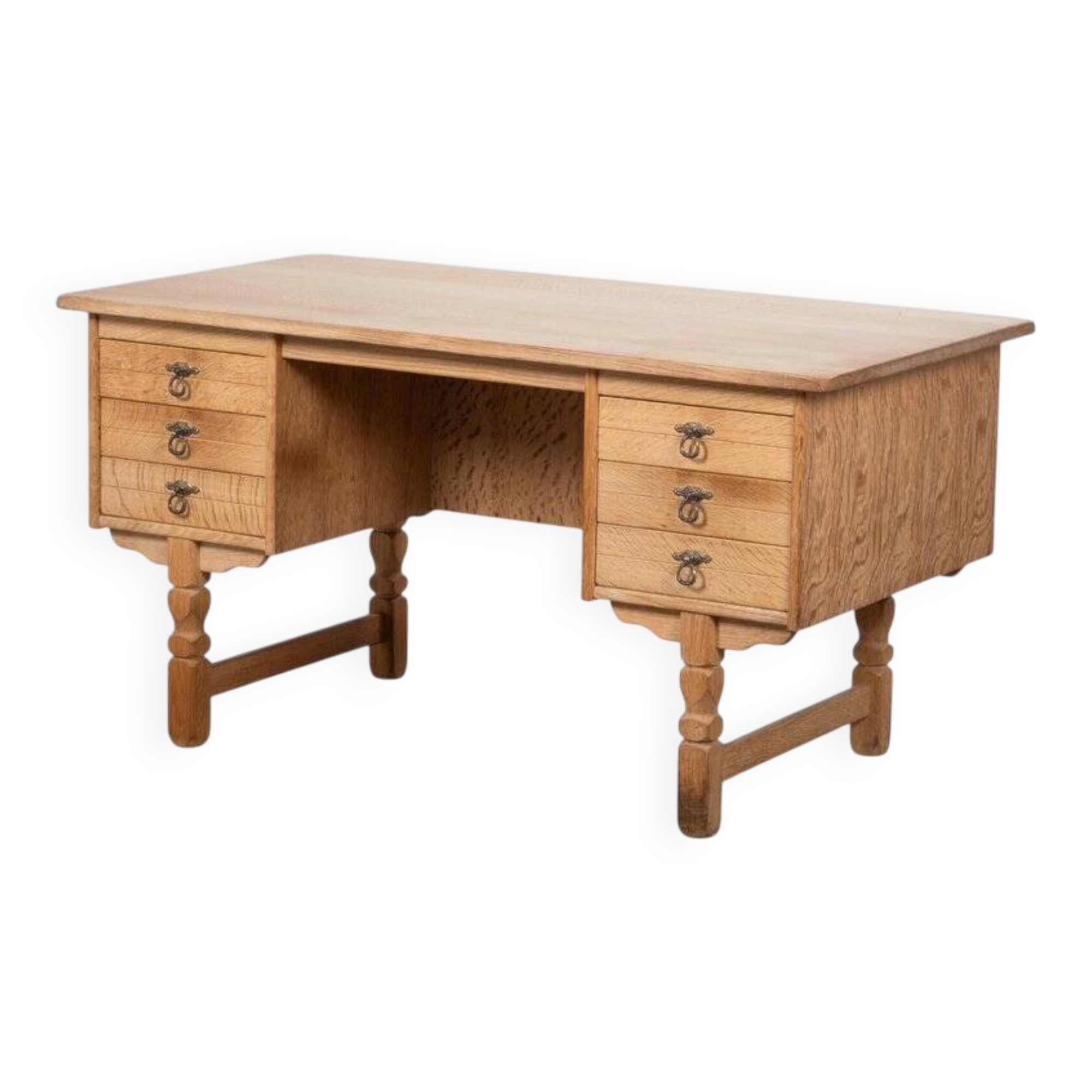 Brutalist Oak Desk by Henning Kjærnulf, Denmark, 1960s