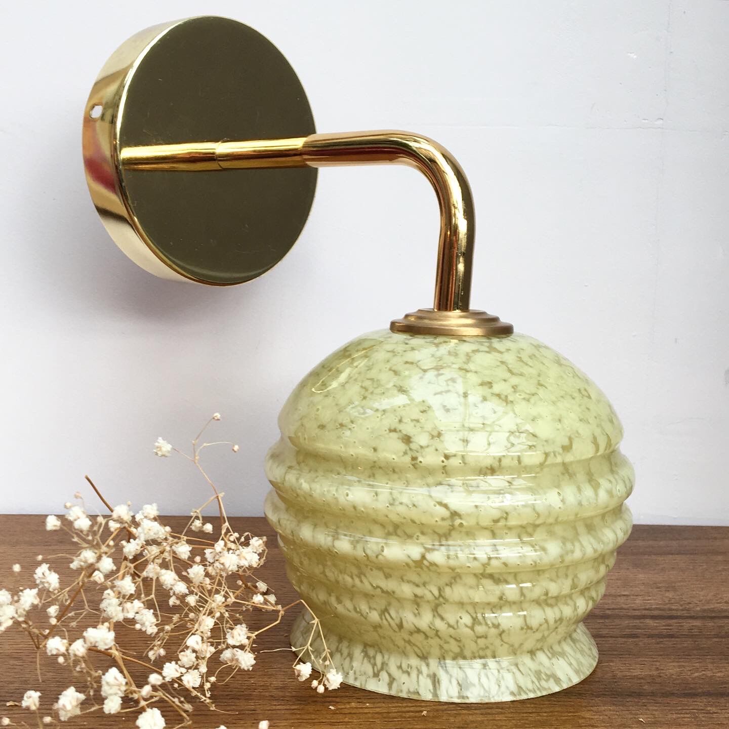 Vintage yellow Clichy glass tulip wall light