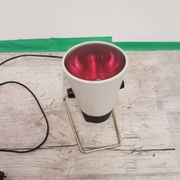 Space Age desk lamp, white metal, chrome-plated steel, red glass, Germany,