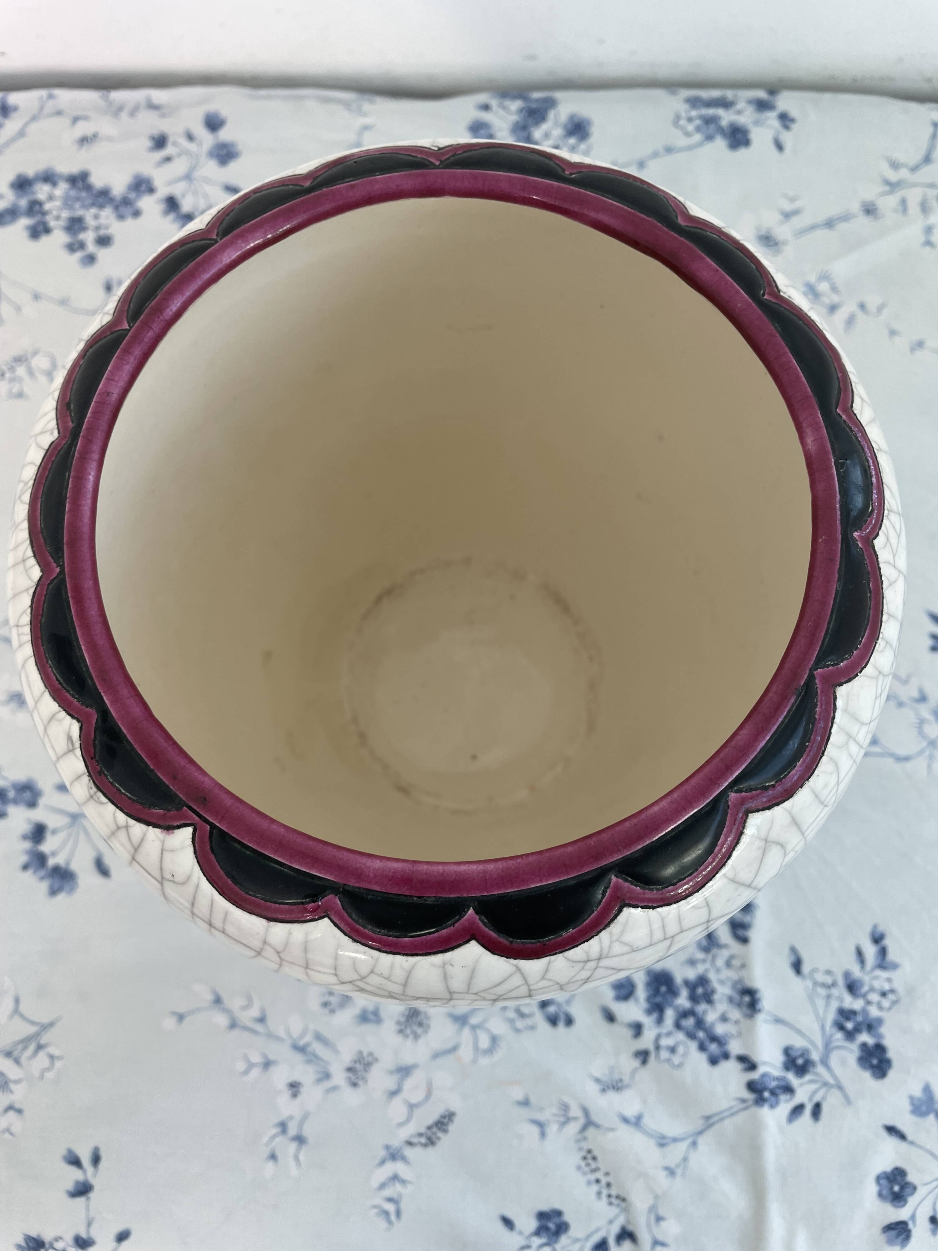 Art Deco vase, Jean Luce for Longwy, crackled glazed earthenware, 1930
