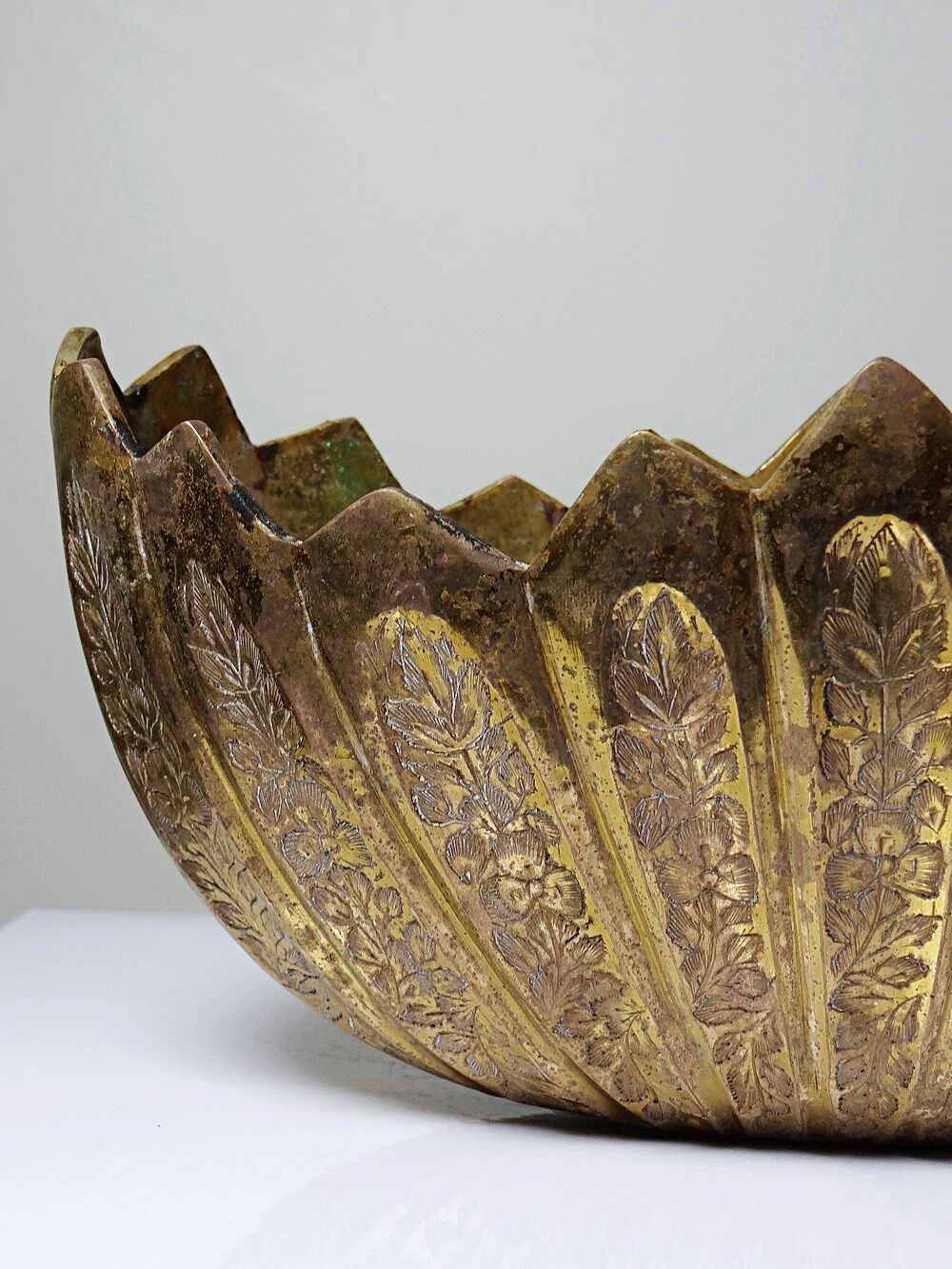 Antique Indian brass jardinière, circa 1920-1940.