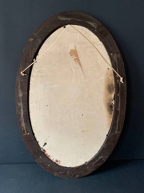 Large antique oval mahogany mirror, mercury glass, 19th century