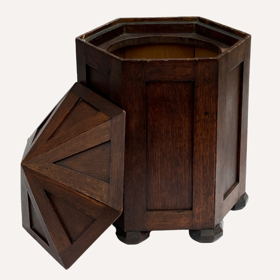 Art deco modernist brutalist oak hexagonal cabinet, ca 1910