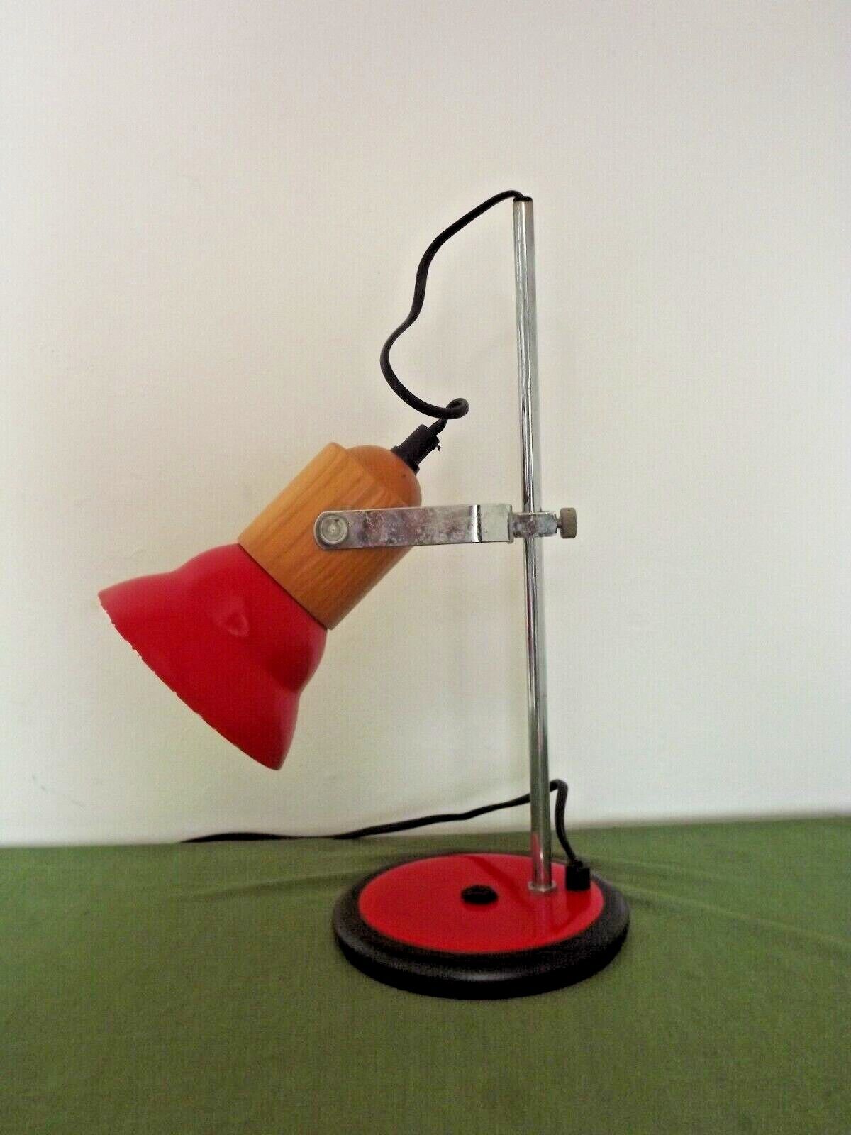 Adjustable vintage French desk lamp in red, black, silver & wood effect 3631