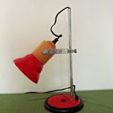 Adjustable vintage French desk lamp in red, black, silver & wood effect 3631